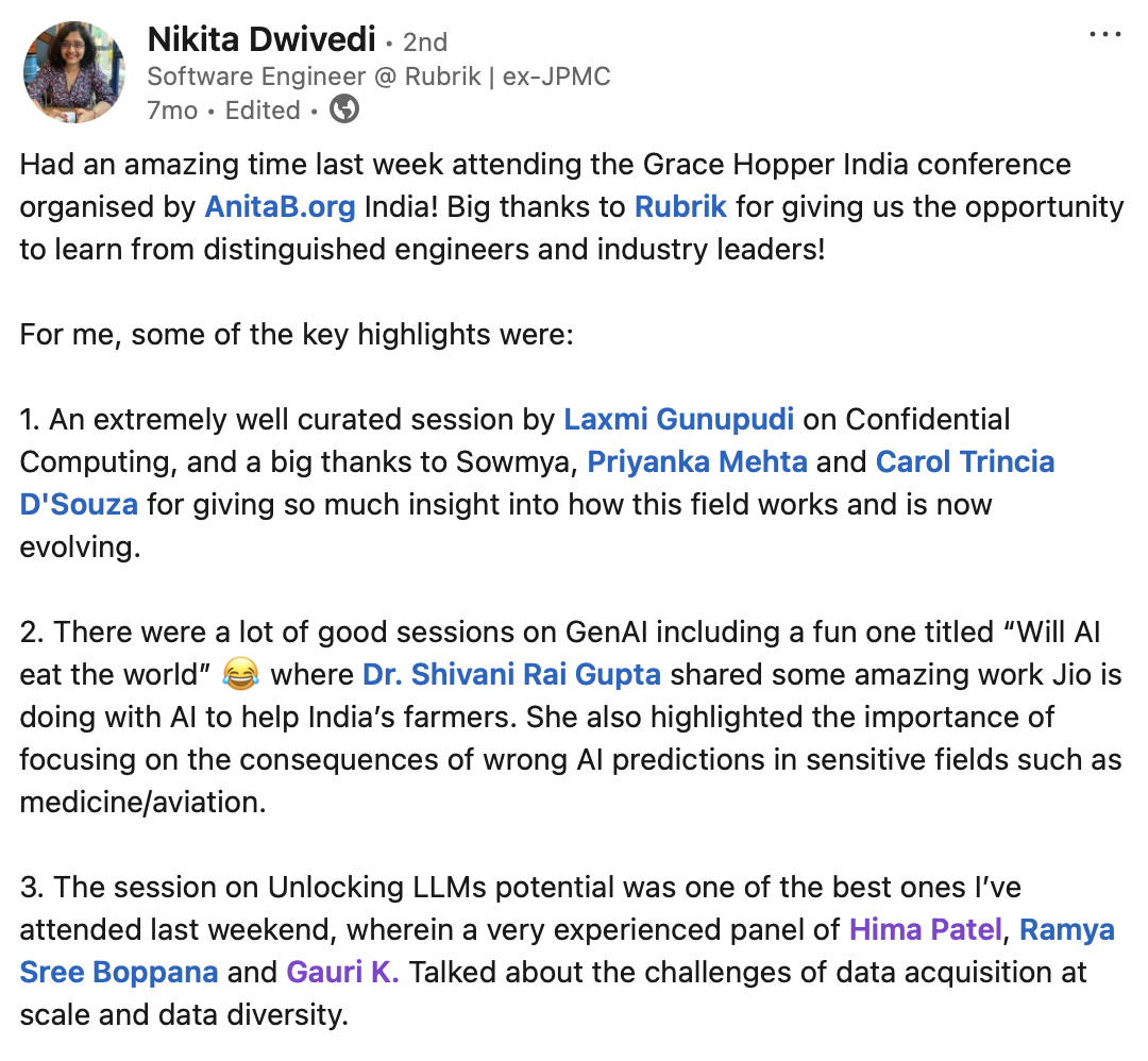 Feedback from attendee 1